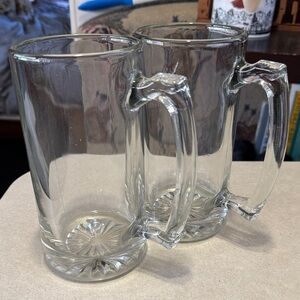 Clear Glass Beer Mugs with Sturdy Handle - Set of 2
